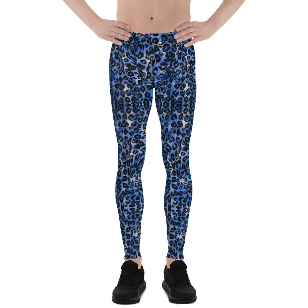 Dark Blue Leopard Meggings, Animal Print Men's Leggings Run Tights-Made in USA/EU