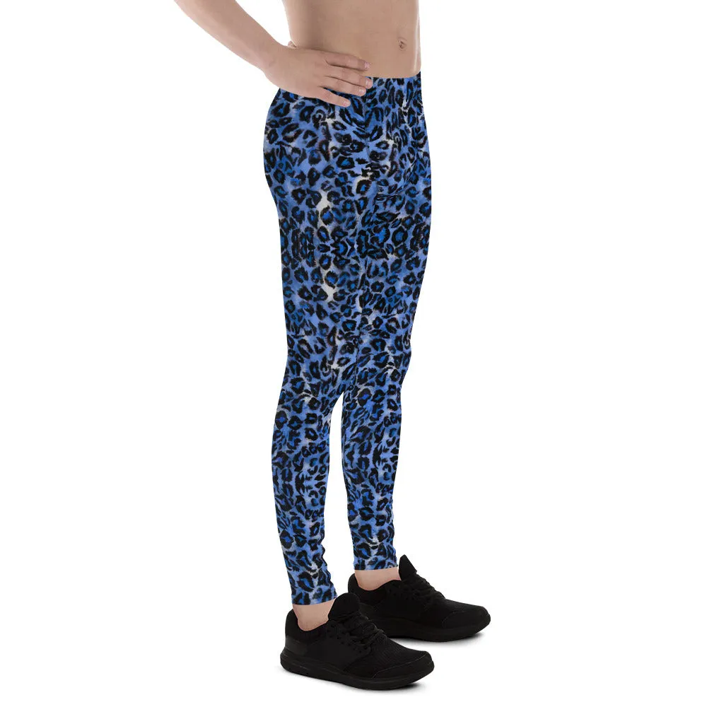 Dark Blue Leopard Meggings, Animal Print Men's Leggings Run Tights-Made in USA/EU