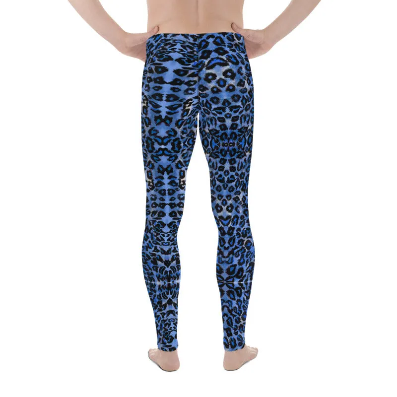 Dark Blue Leopard Meggings, Animal Print Men's Leggings Run Tights-Made in USA/EU