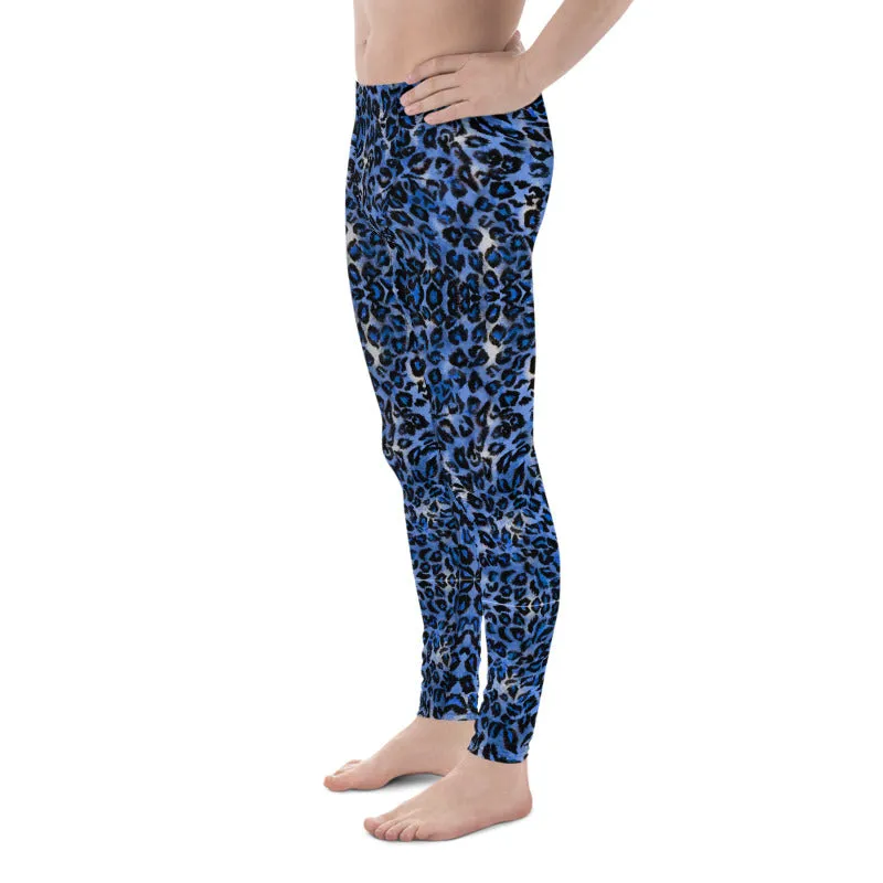 Dark Blue Leopard Meggings, Animal Print Men's Leggings Run Tights-Made in USA/EU