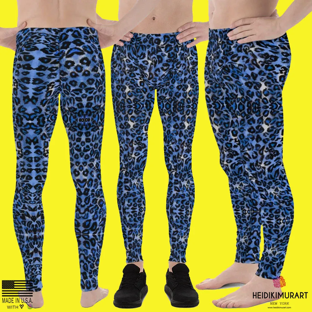 Dark Blue Leopard Meggings, Animal Print Men's Leggings Run Tights-Made in USA/EU