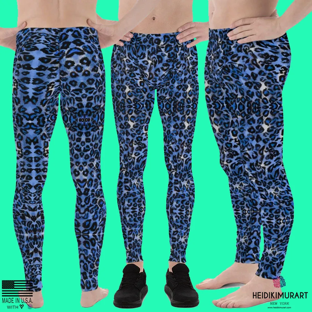 Dark Blue Leopard Meggings, Animal Print Men's Leggings Run Tights-Made in USA/EU