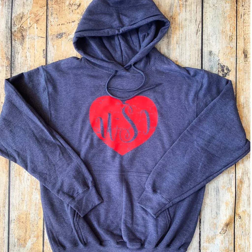 Distressed Vinyl Heart Hoodie Sweatshirt
