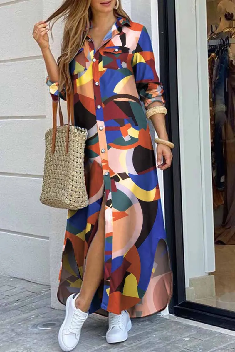 Dunnmall Fasten Buttons Letter Maxi dress