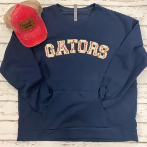 DYO Chenille Baseball Letters Pocket Crewneck Sweatshirt