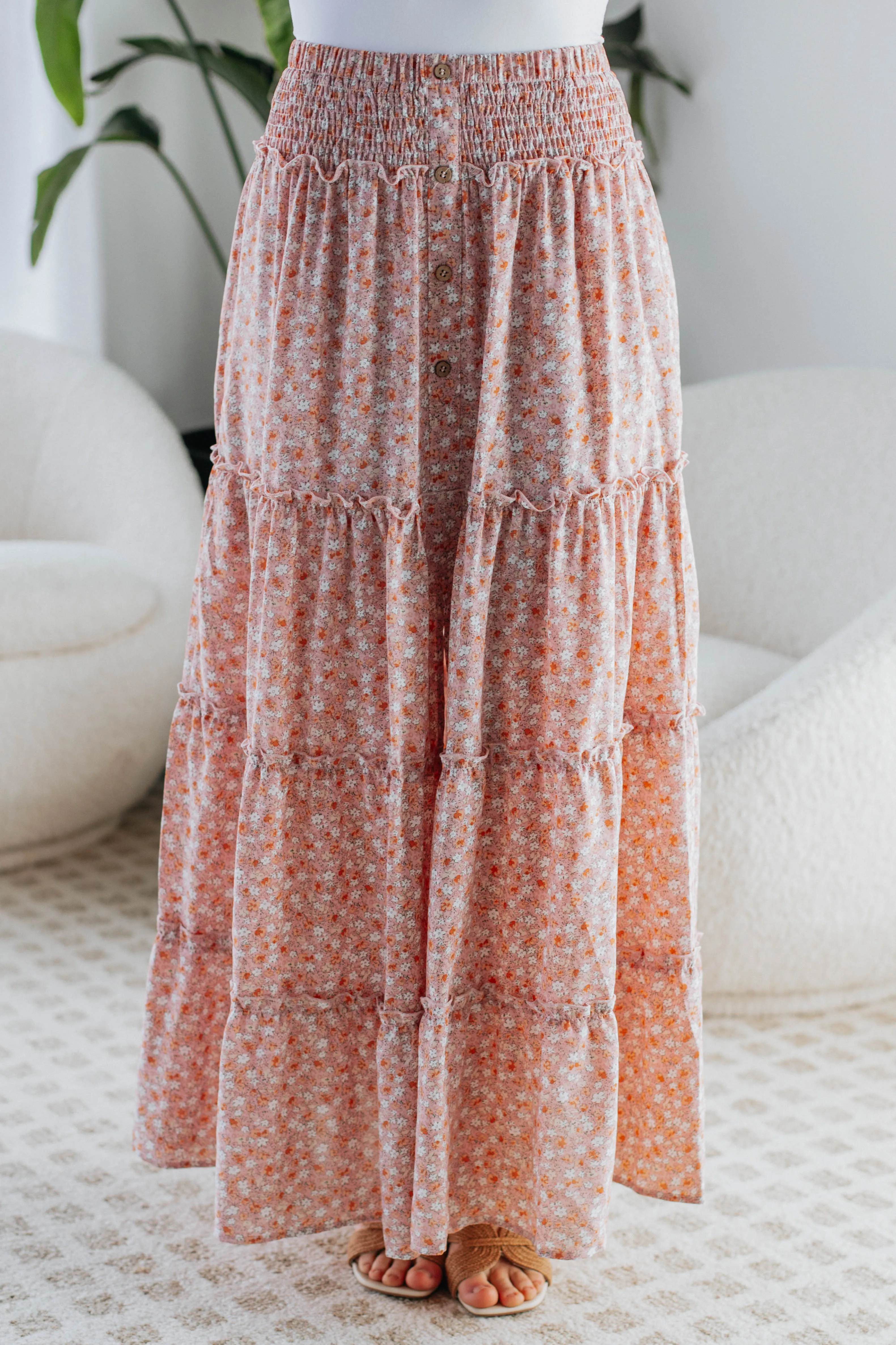 Eleanor Tiered Maxi Skirt - Mauve Mix