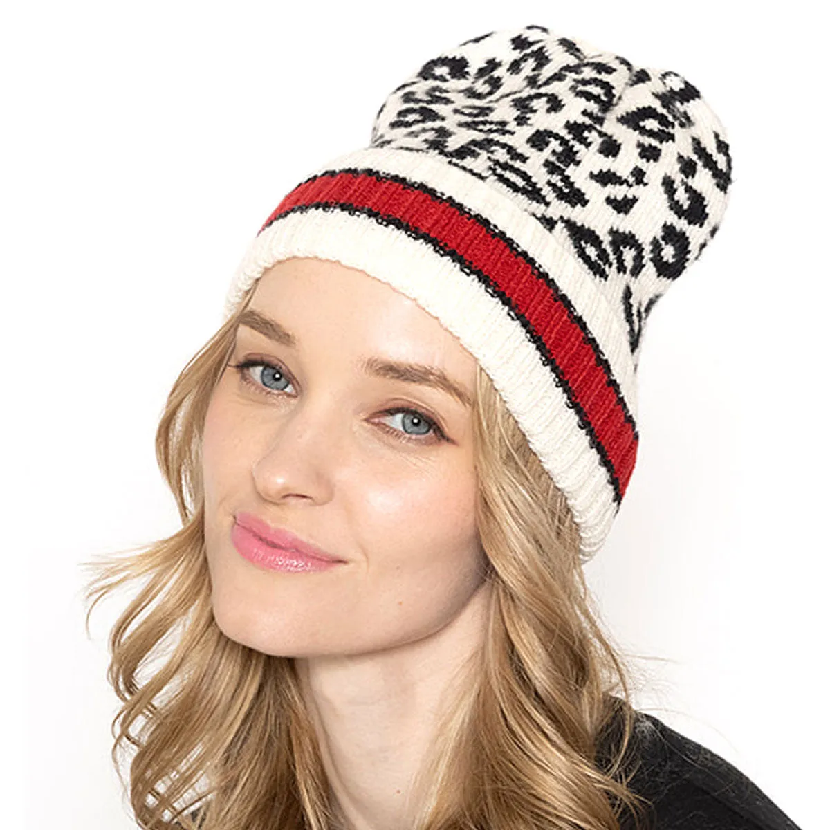 Empire Cove Winter Set Knit Leopard Striped Beanie and Touch Screen Gloves Gift Set