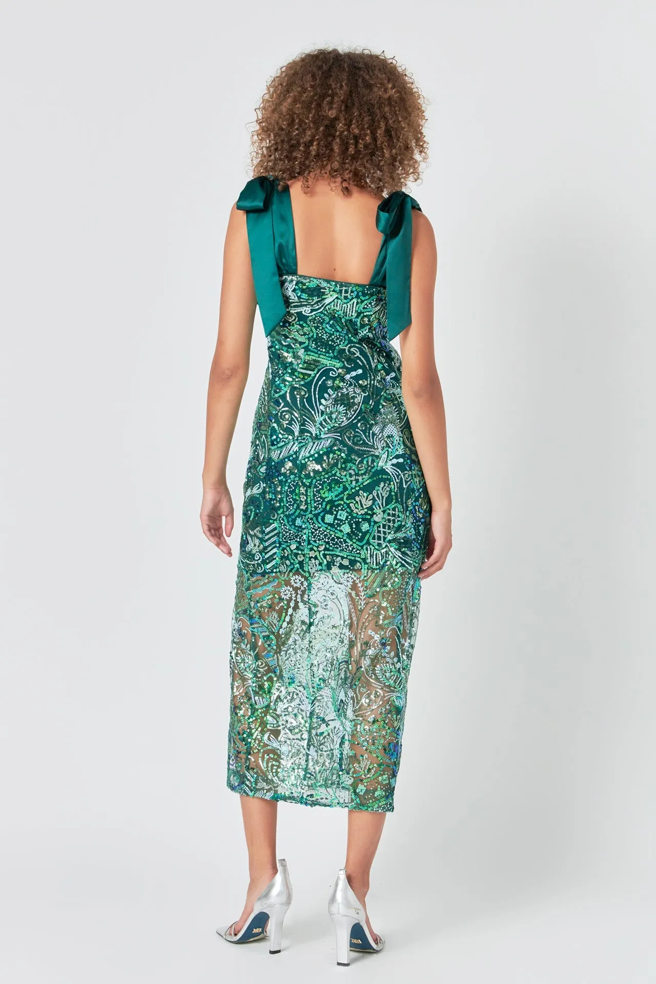 Endless Rose - Shoulder Tie Sequins Maxi Dress
