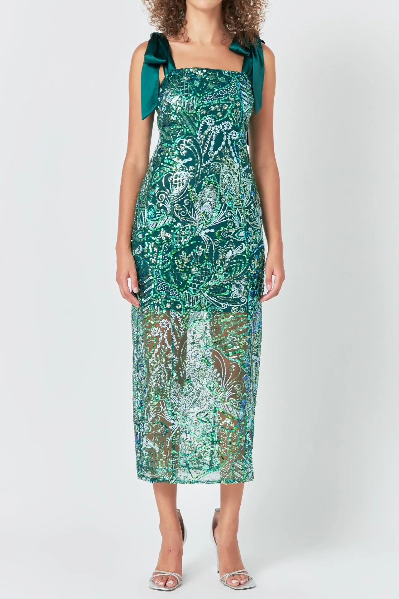 Endless Rose - Shoulder Tie Sequins Maxi Dress