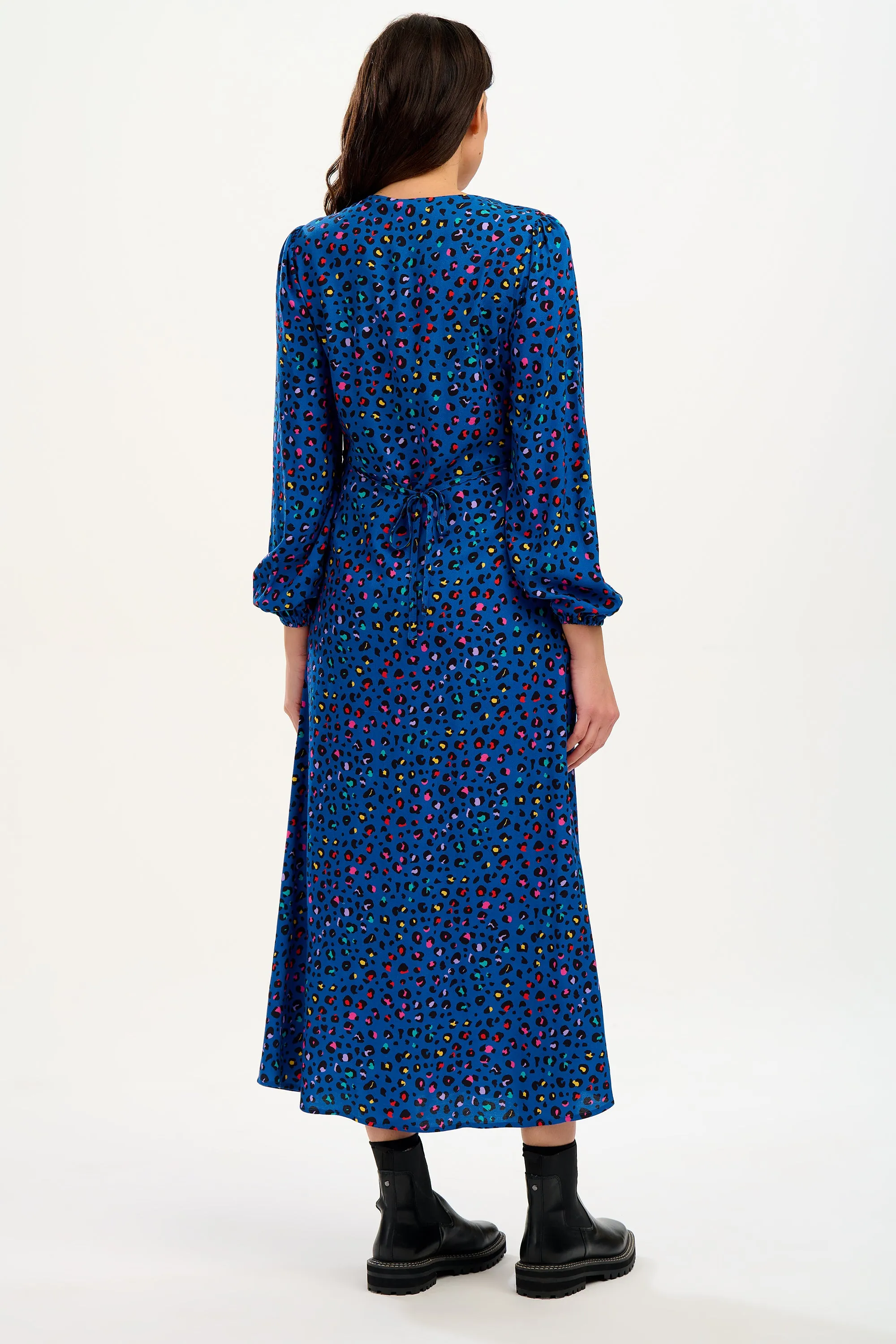 Fatimah V-Neck Maxi Dress - Light Navy, Rainbow Leopard