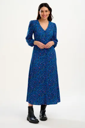 Fatimah V-Neck Maxi Dress - Light Navy, Rainbow Leopard