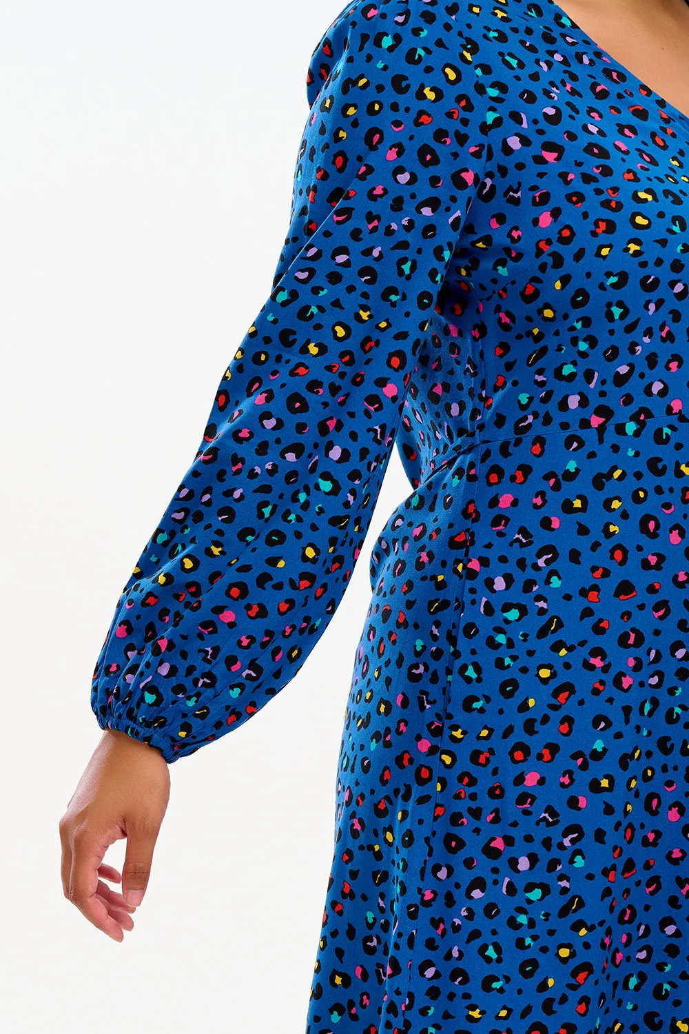 Fatimah V-Neck Maxi Dress - Light Navy, Rainbow Leopard