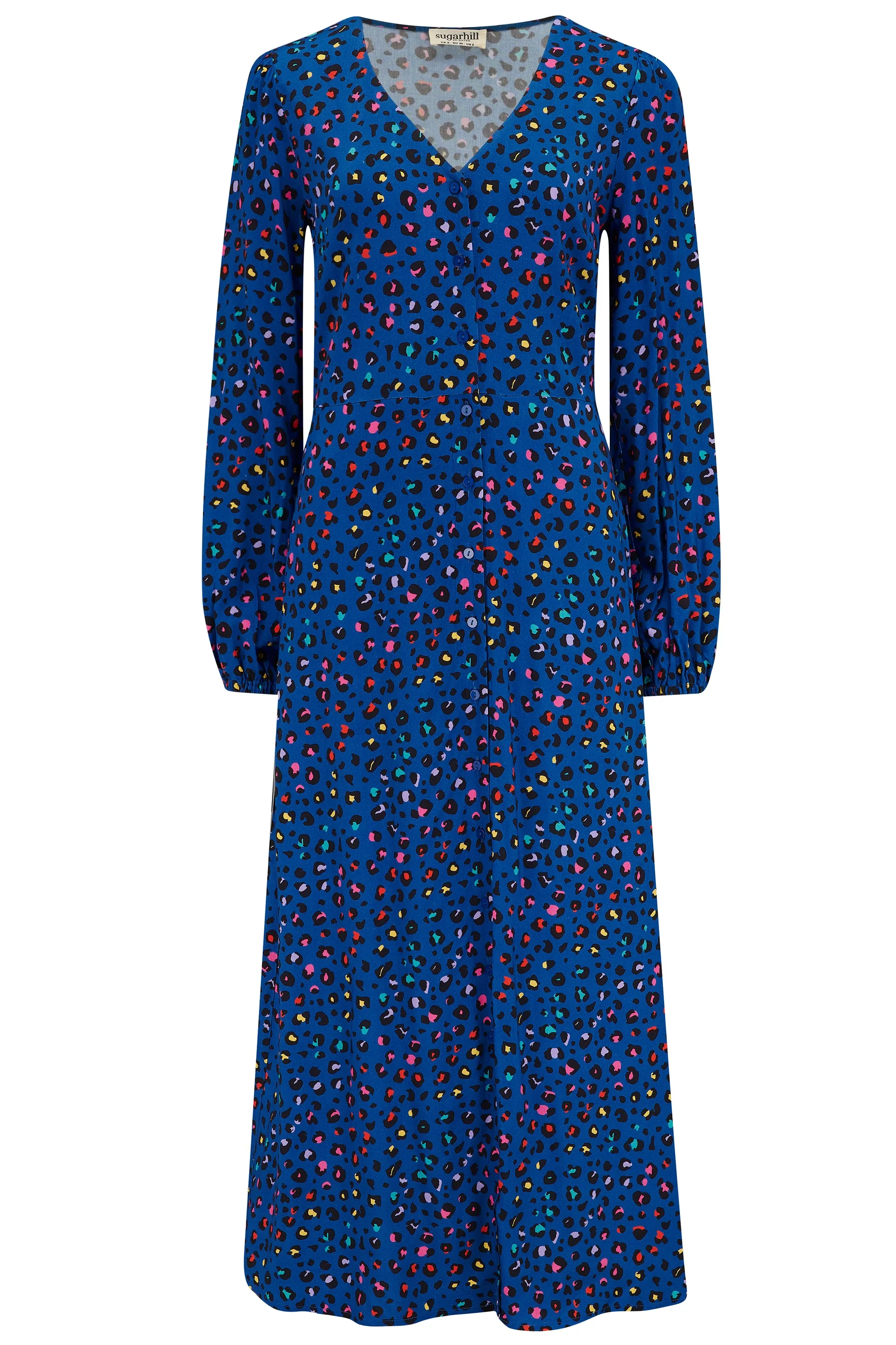 Fatimah V-Neck Maxi Dress - Light Navy, Rainbow Leopard