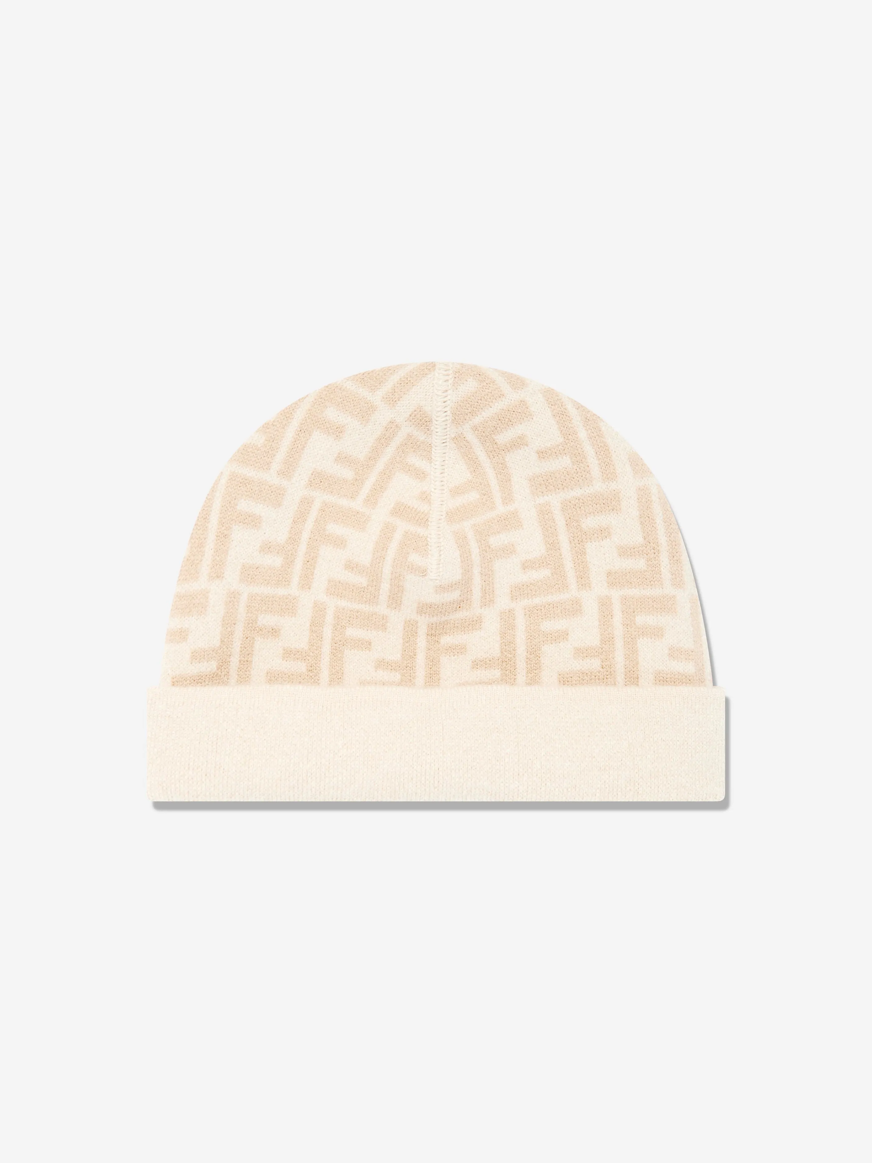 Fendi Kids FF Reversible Beanie Hat in Beige