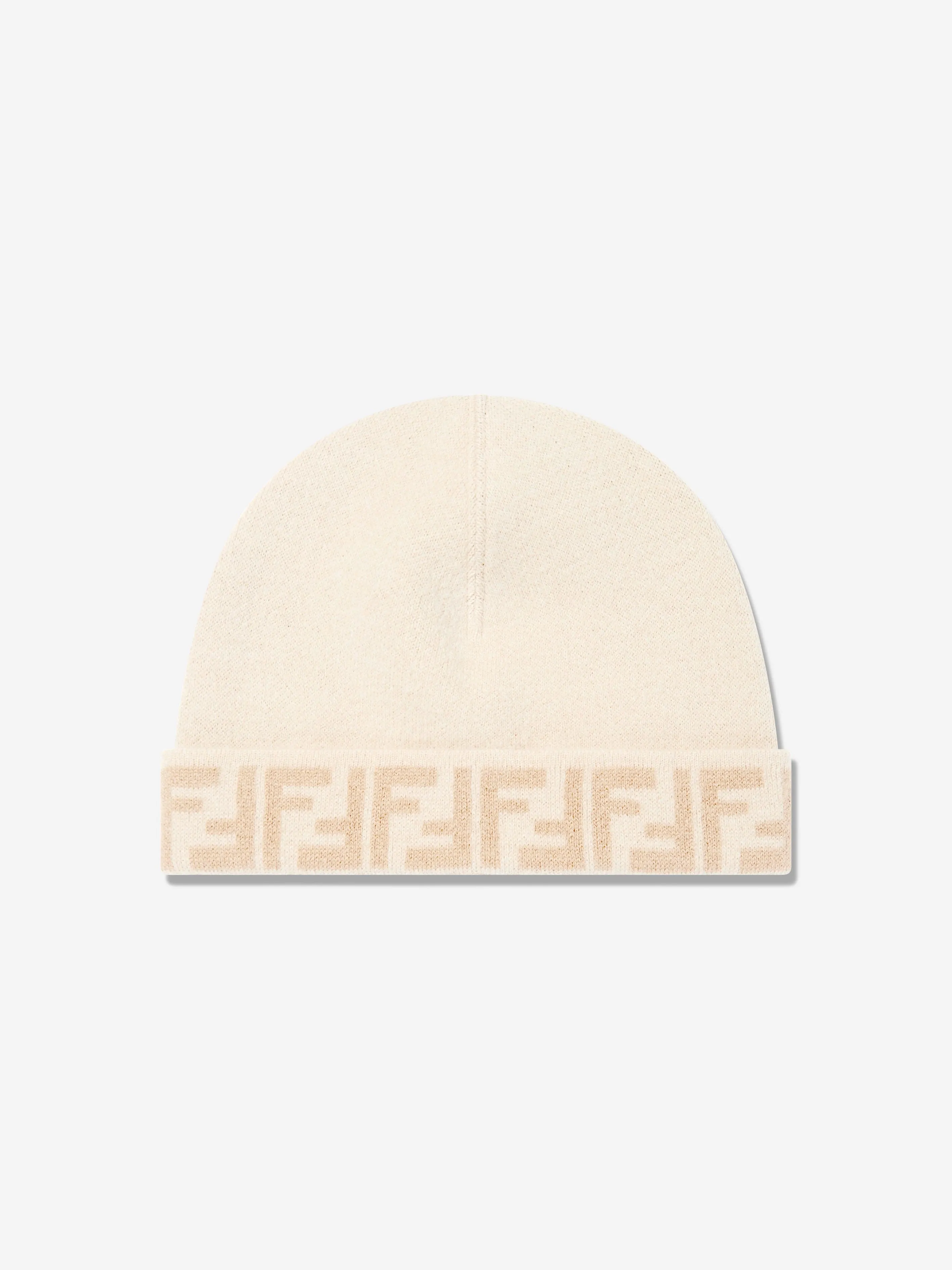Fendi Kids FF Reversible Beanie Hat in Beige