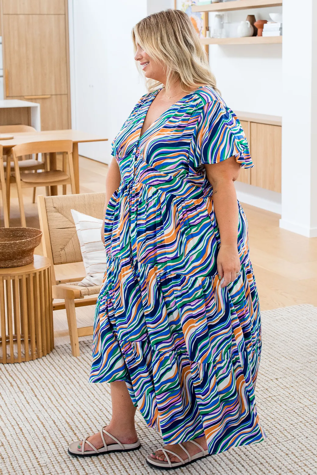FINAL SALE | Zoe Tiered Maxi Dress Heatwave Print Blue