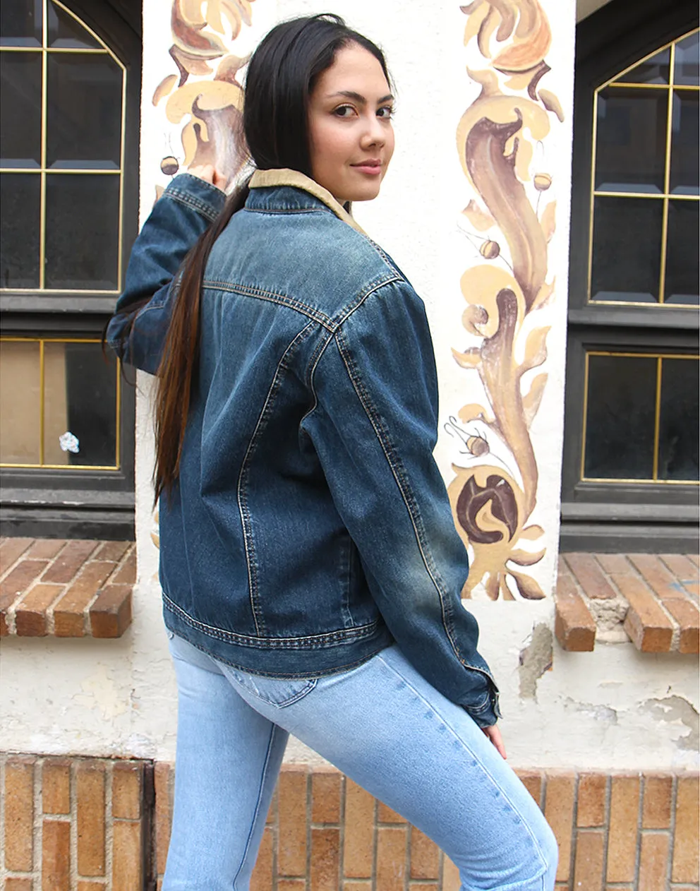 Fleece Lined Jean Jacket with Corduroy Collar