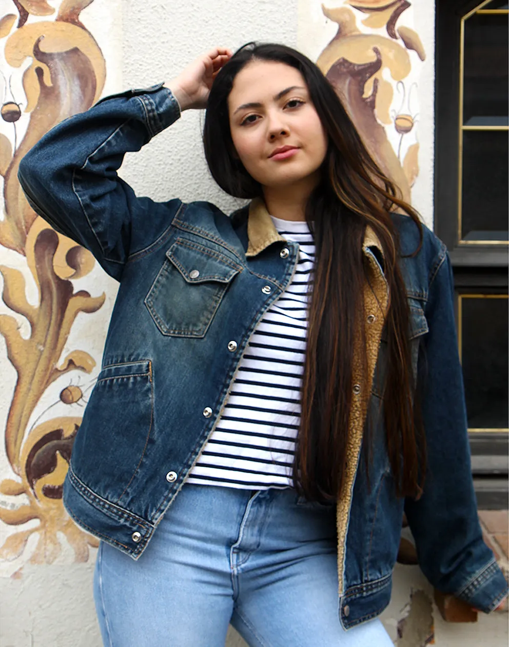 Fleece Lined Jean Jacket with Corduroy Collar