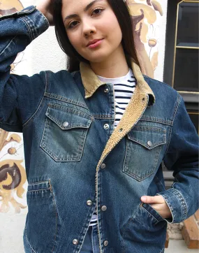 Fleece Lined Jean Jacket with Corduroy Collar
