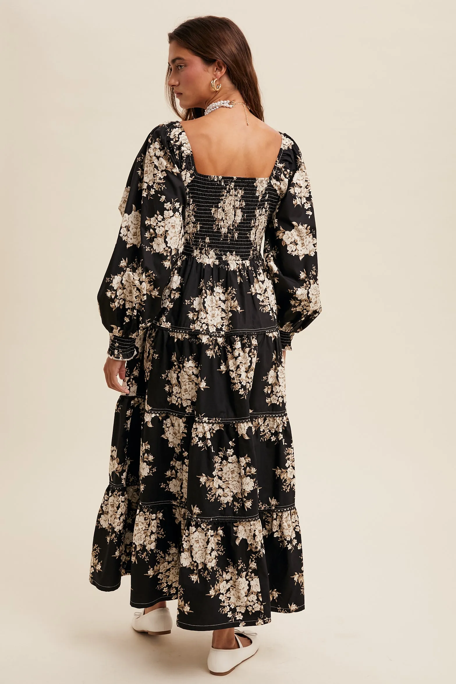 Floral Print Corset Bodice Maxi Dress