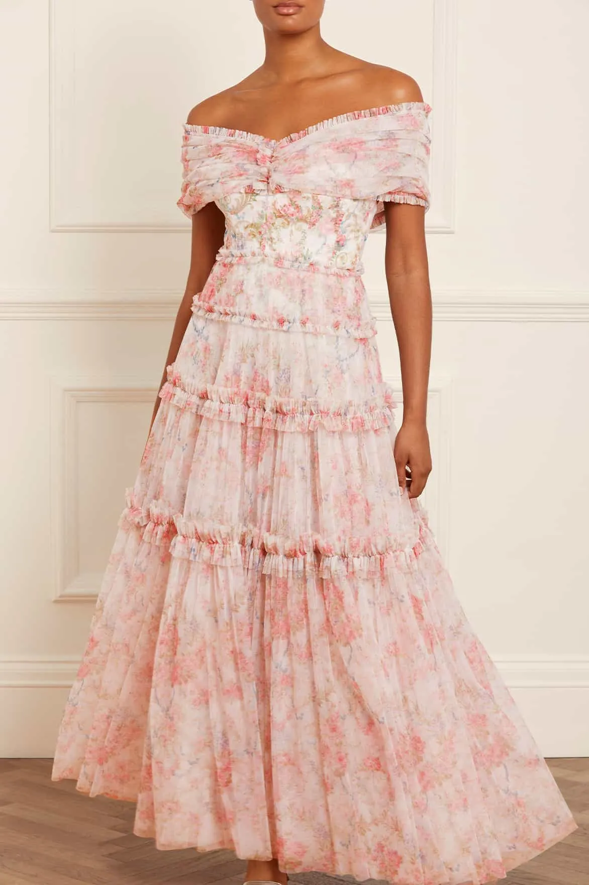 Floral Wreath Grace Off-Shoulder Gown