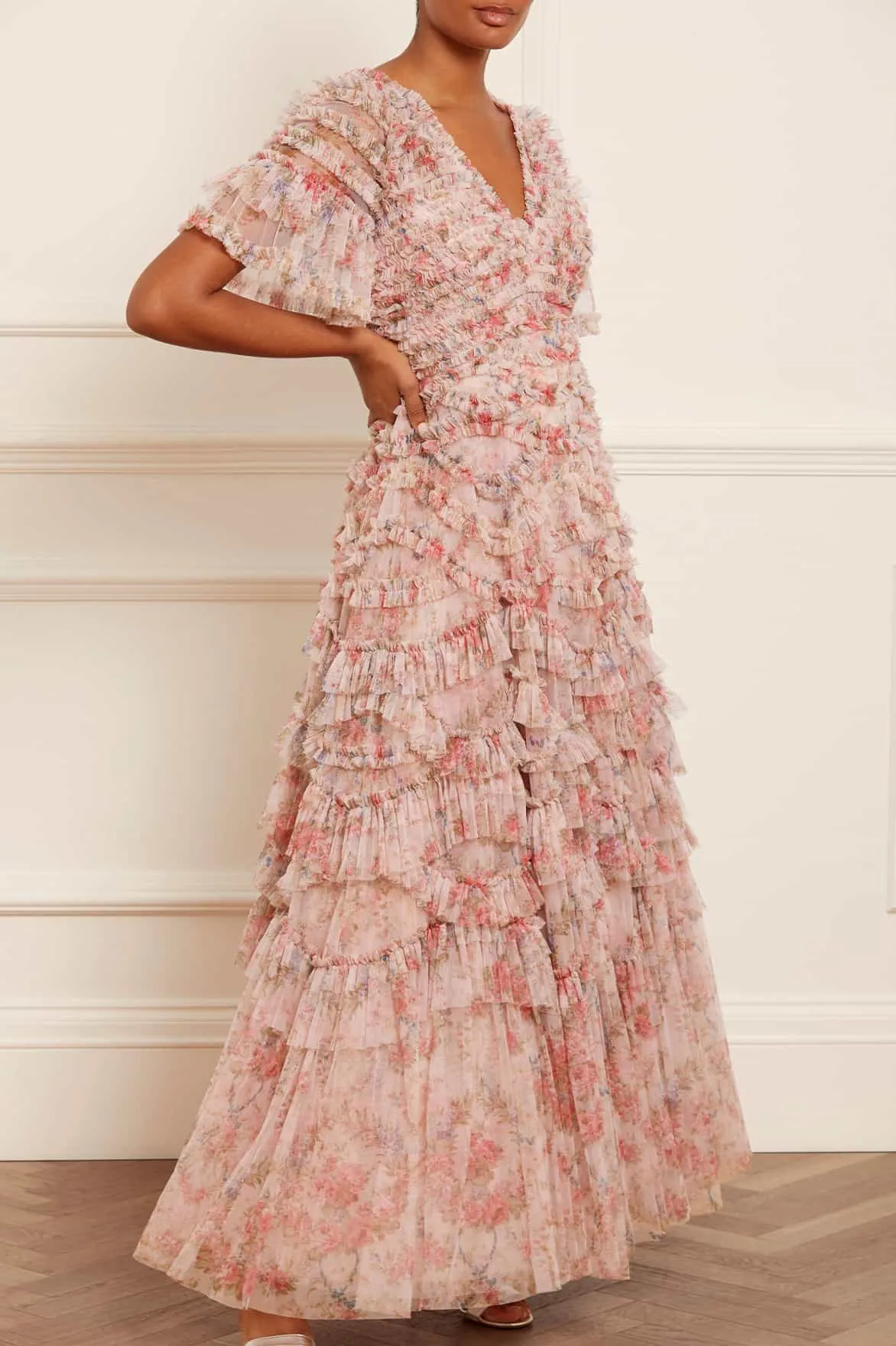 Floral Wreath Phoenix V-Neck Gown
