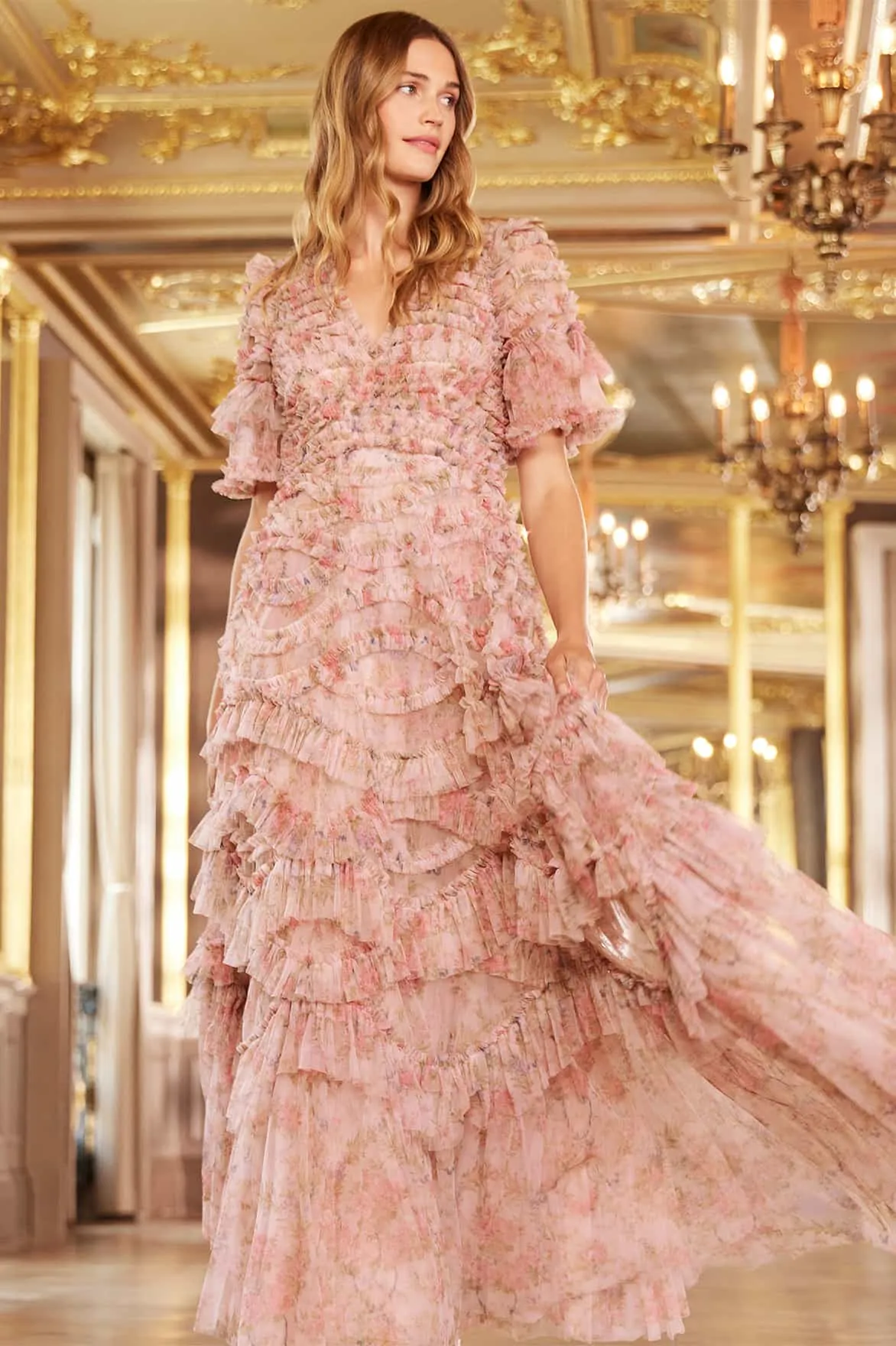 Floral Wreath Phoenix V-Neck Gown