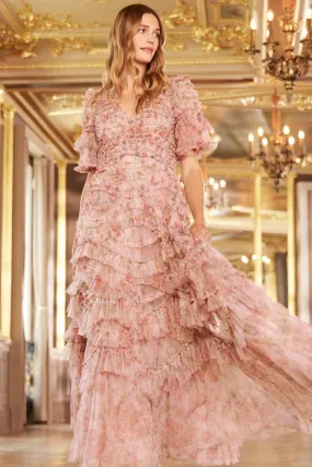 Floral Wreath Phoenix V-Neck Gown