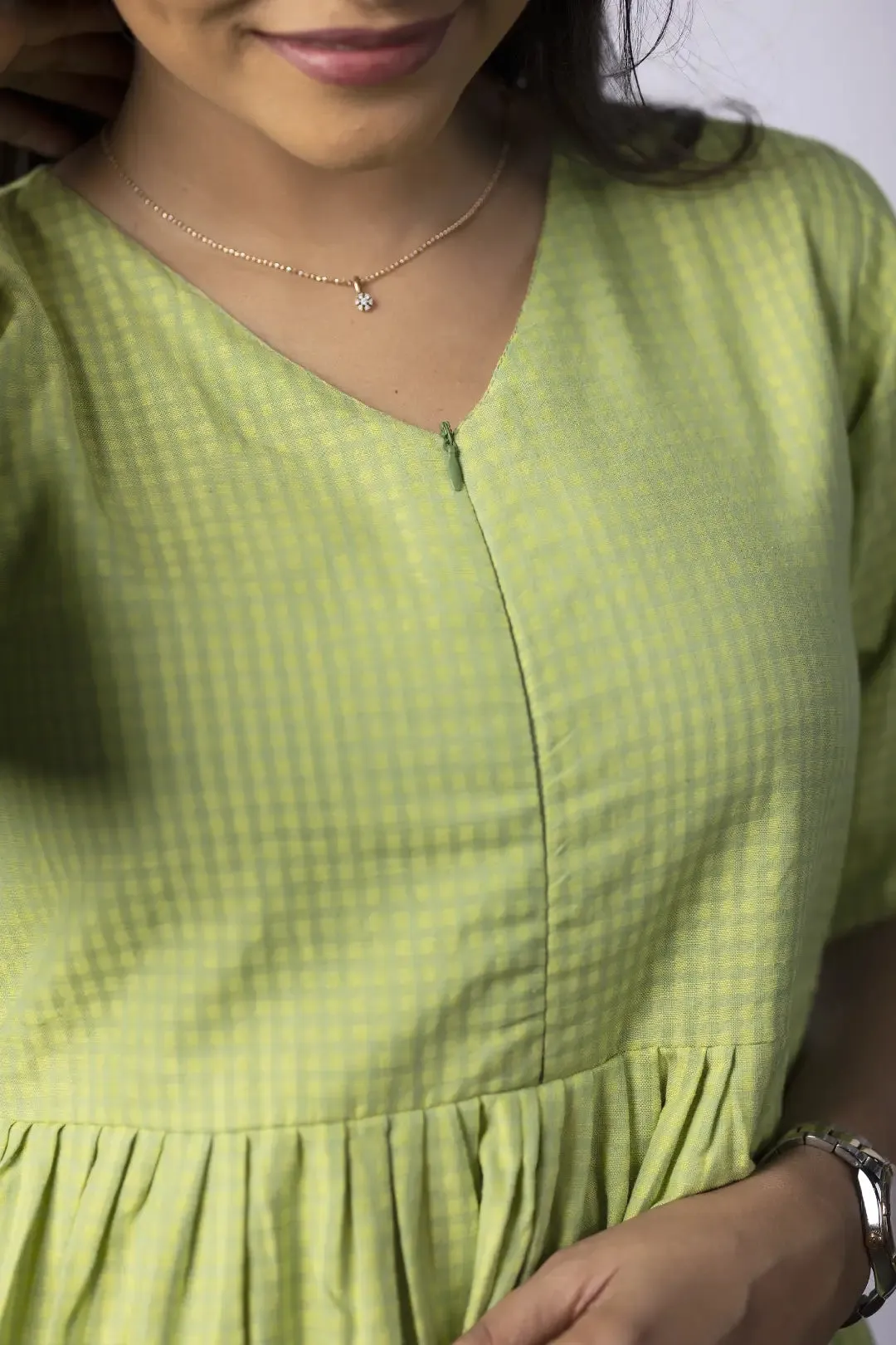 Fresh Lime Gingham Maternity Feeding Dress
