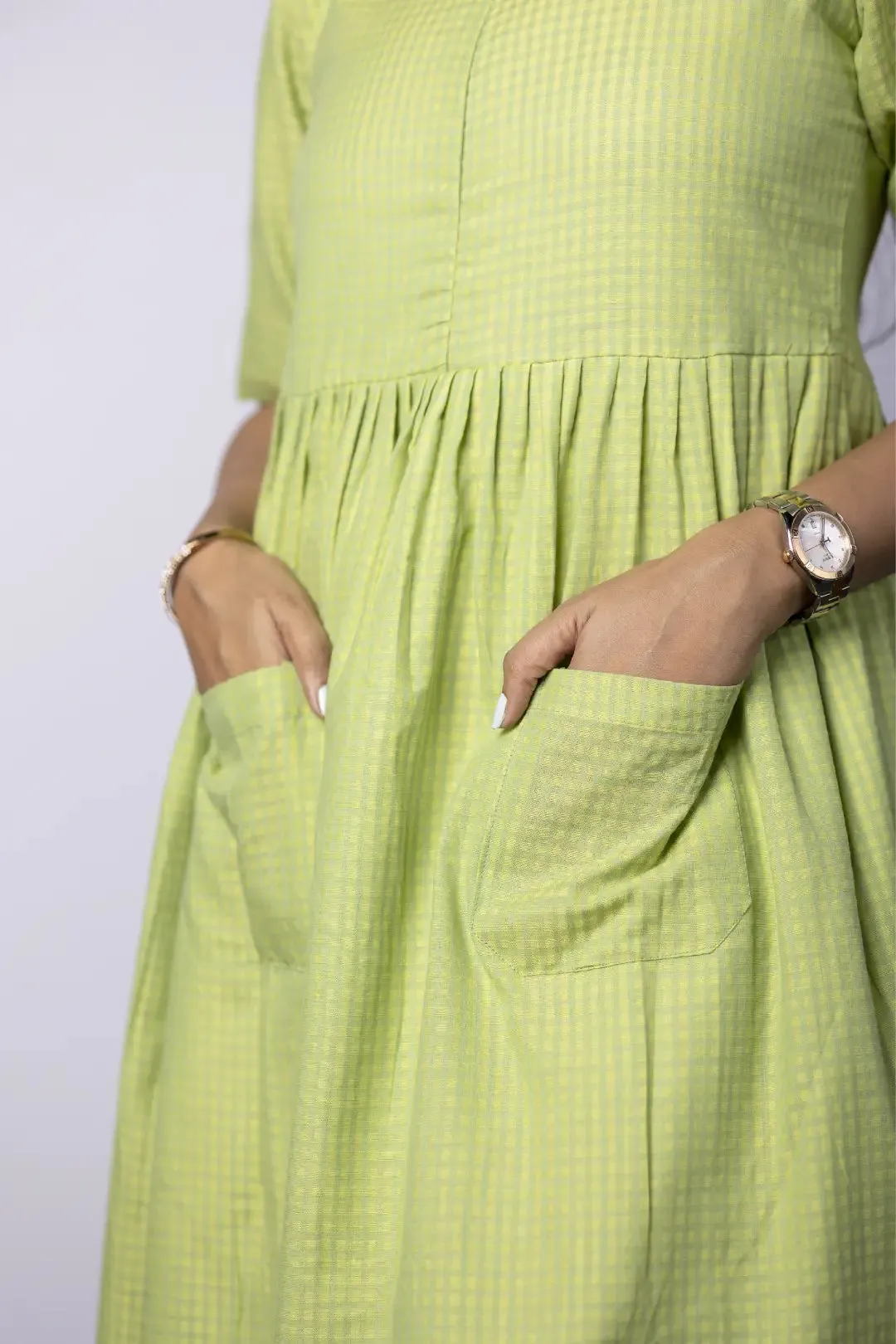 Fresh Lime Gingham Maternity Feeding Dress