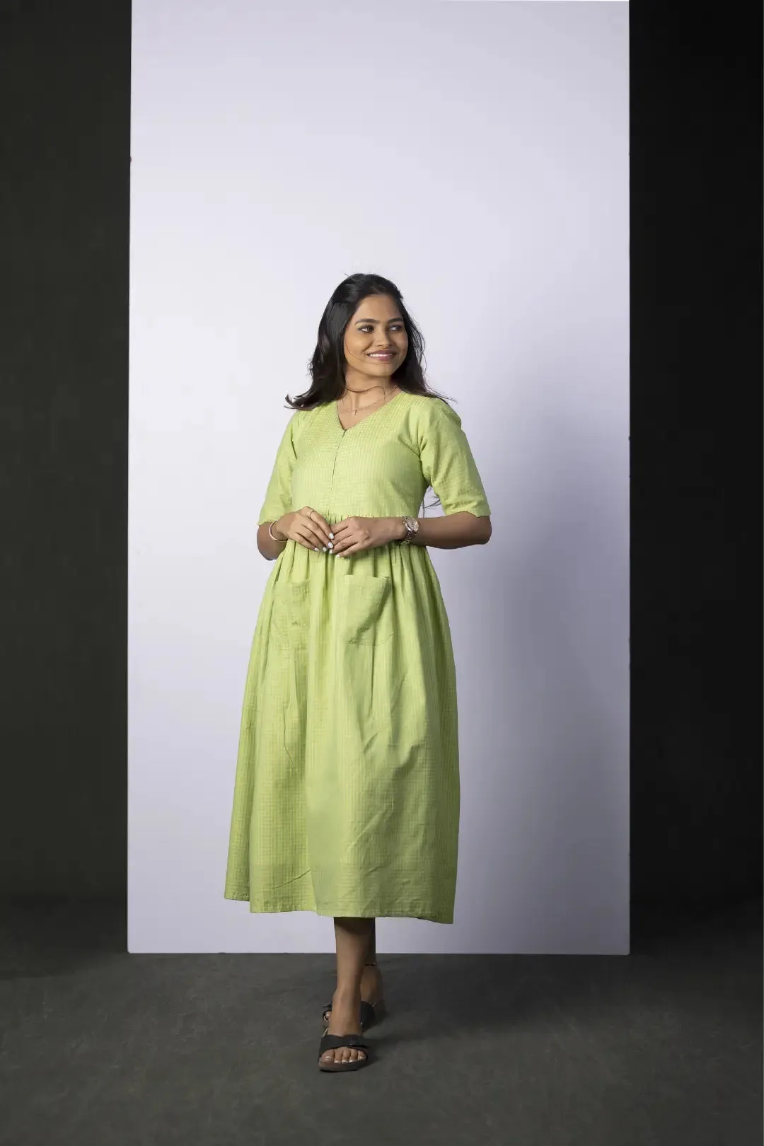 Fresh Lime Gingham Maternity Feeding Dress