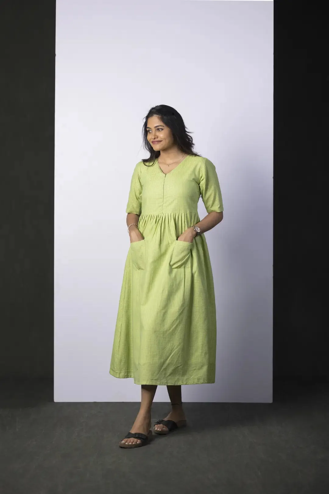 Fresh Lime Gingham Maternity Feeding Dress