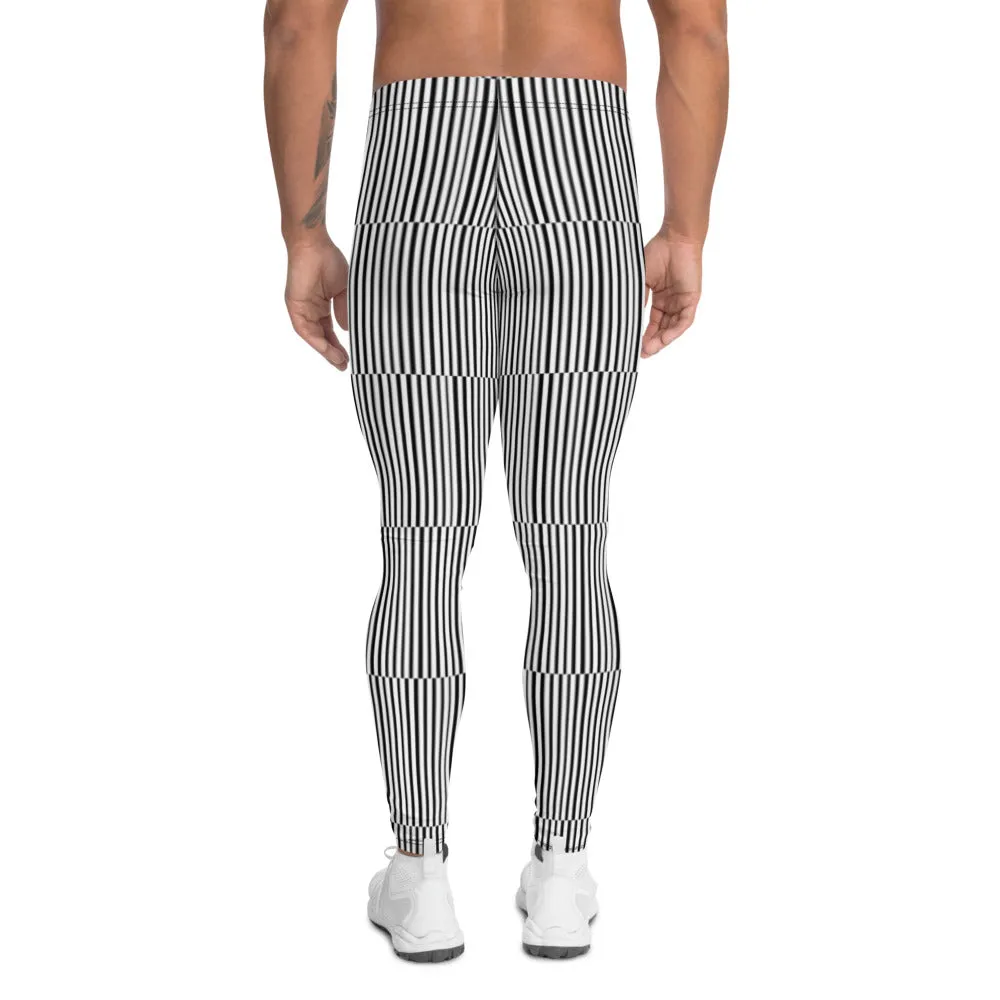 Fun Stripes Men's Leggings, Black White Vertical Striped Print Meggings-Made in USA/EU/MX