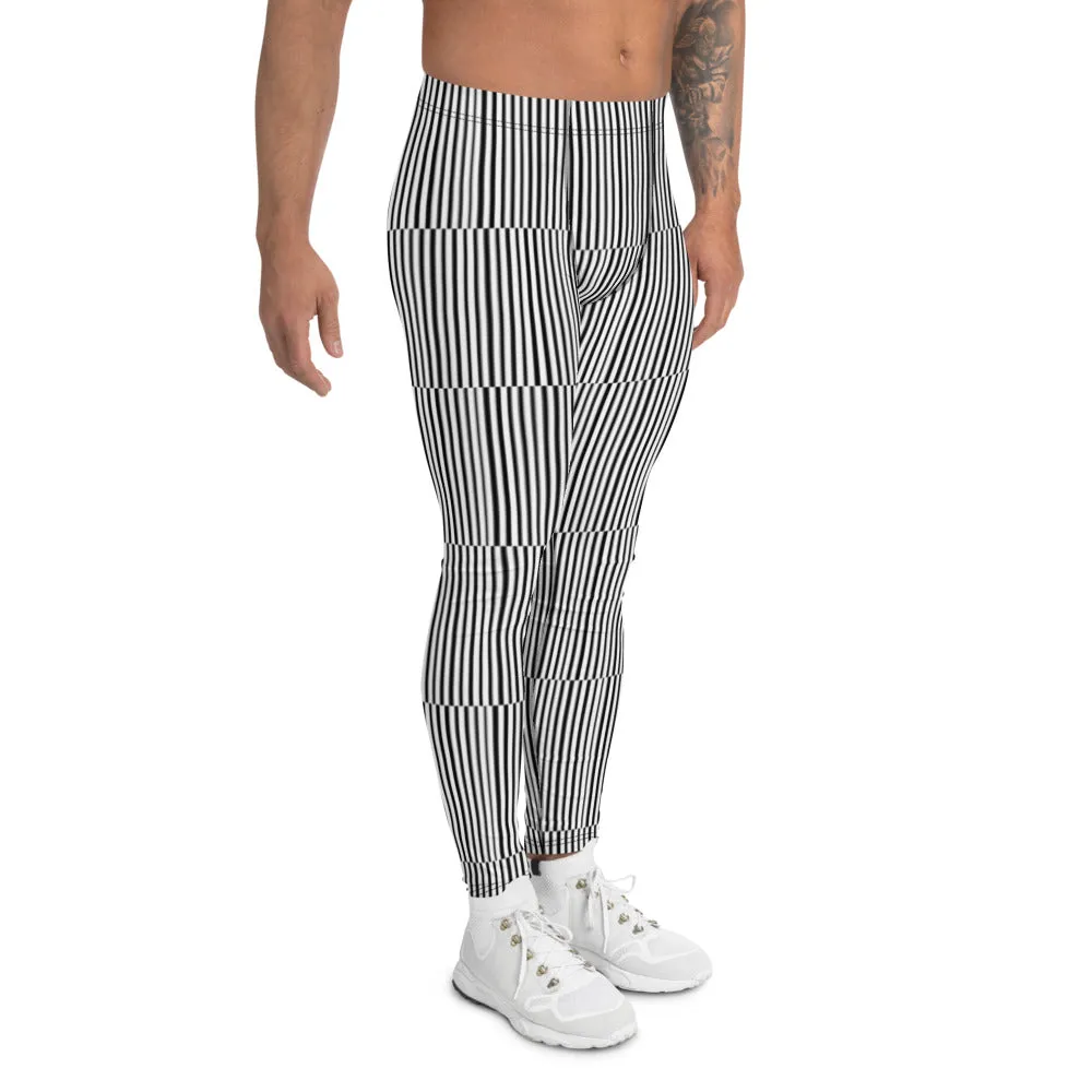 Fun Stripes Men's Leggings, Black White Vertical Striped Print Meggings-Made in USA/EU/MX