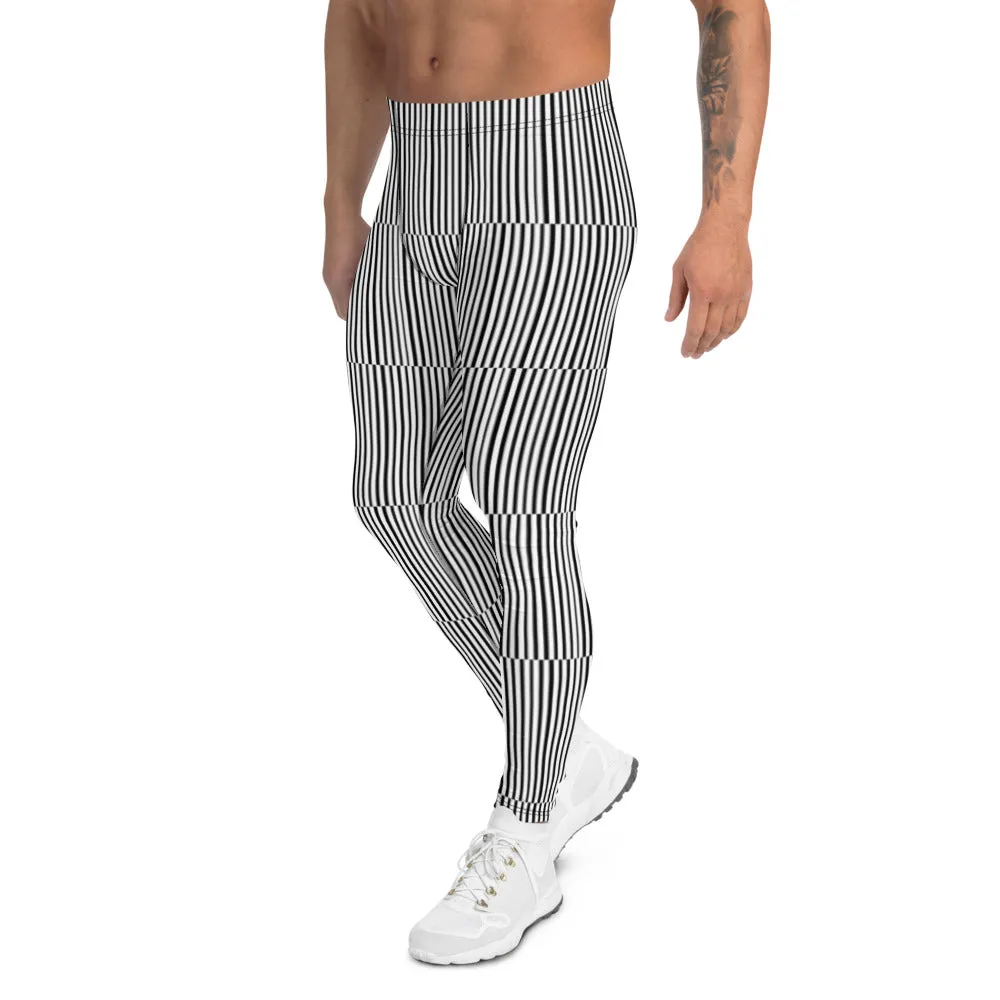 Fun Stripes Men's Leggings, Black White Vertical Striped Print Meggings-Made in USA/EU/MX