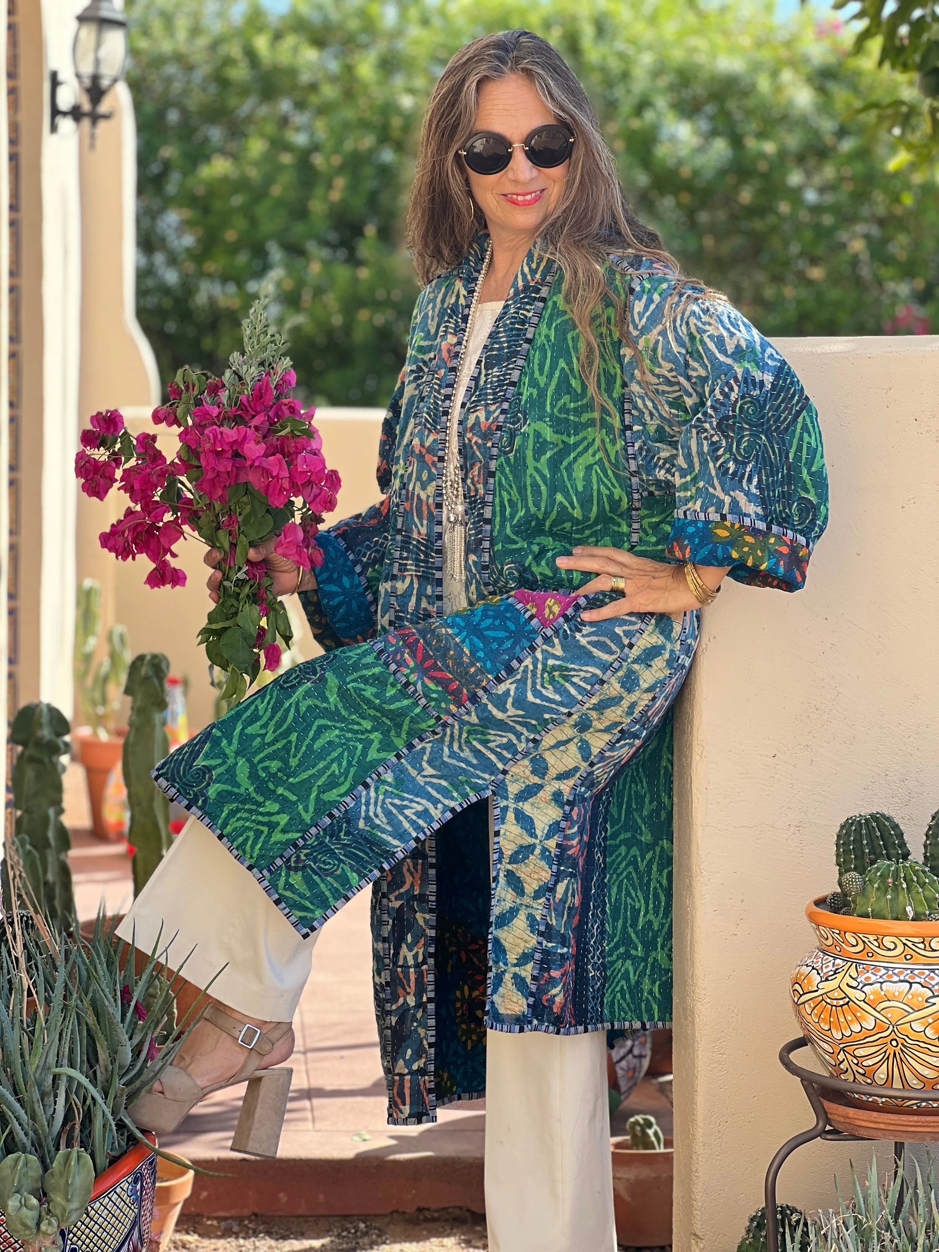 Ganika Indigo Cotton Vintage Quilted Kantha Coat ONE OF KIND