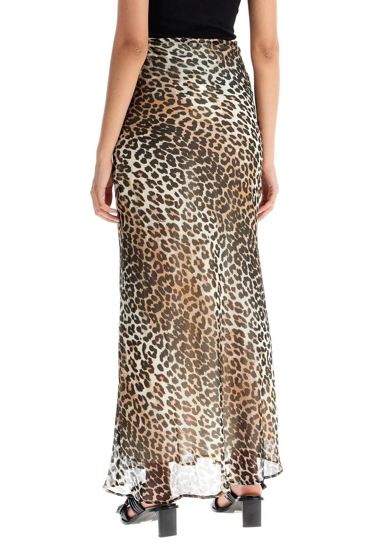 Ganni Long Chiffon Animal Print Maxi Skirt