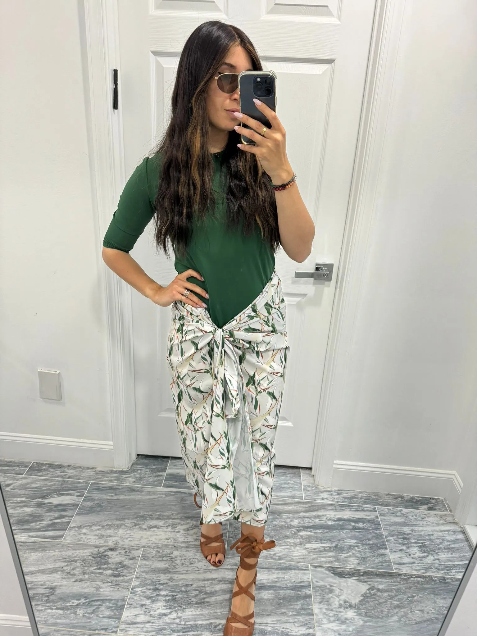 Green Leaves Non Stretch Maxi Wrap Swim Skirt