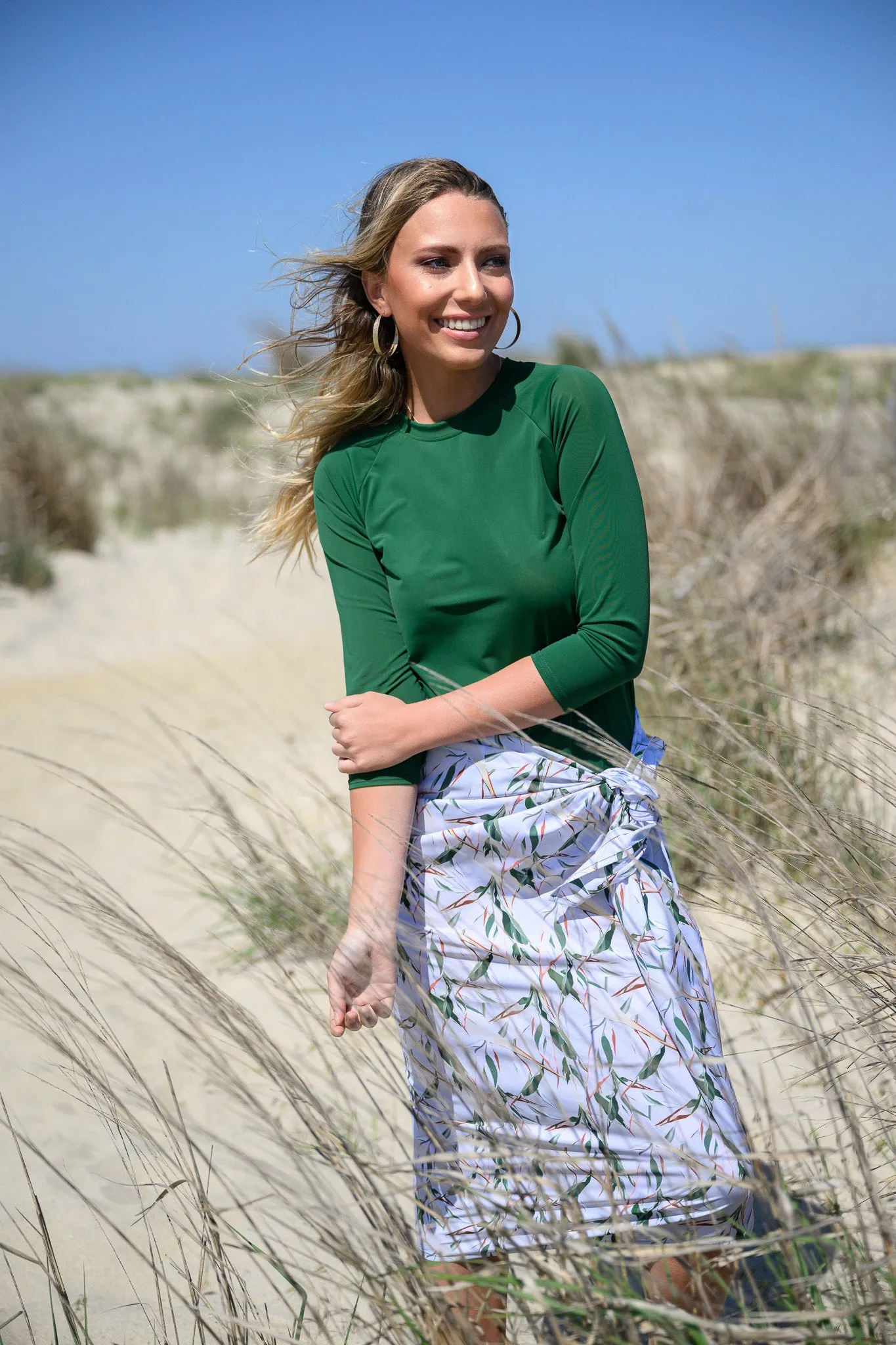 Green Leaves Non Stretch Maxi Wrap Swim Skirt