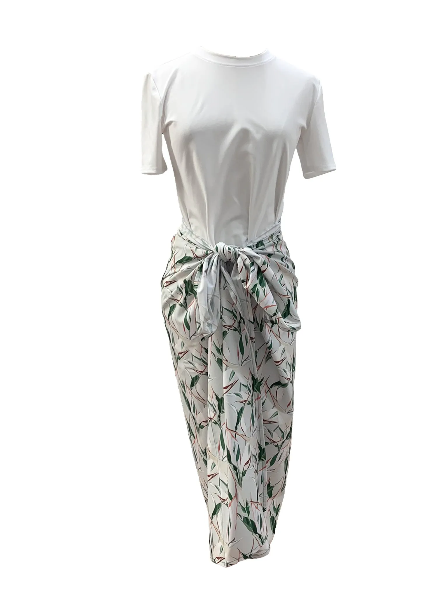 Green Leaves Non Stretch Maxi Wrap Swim Skirt