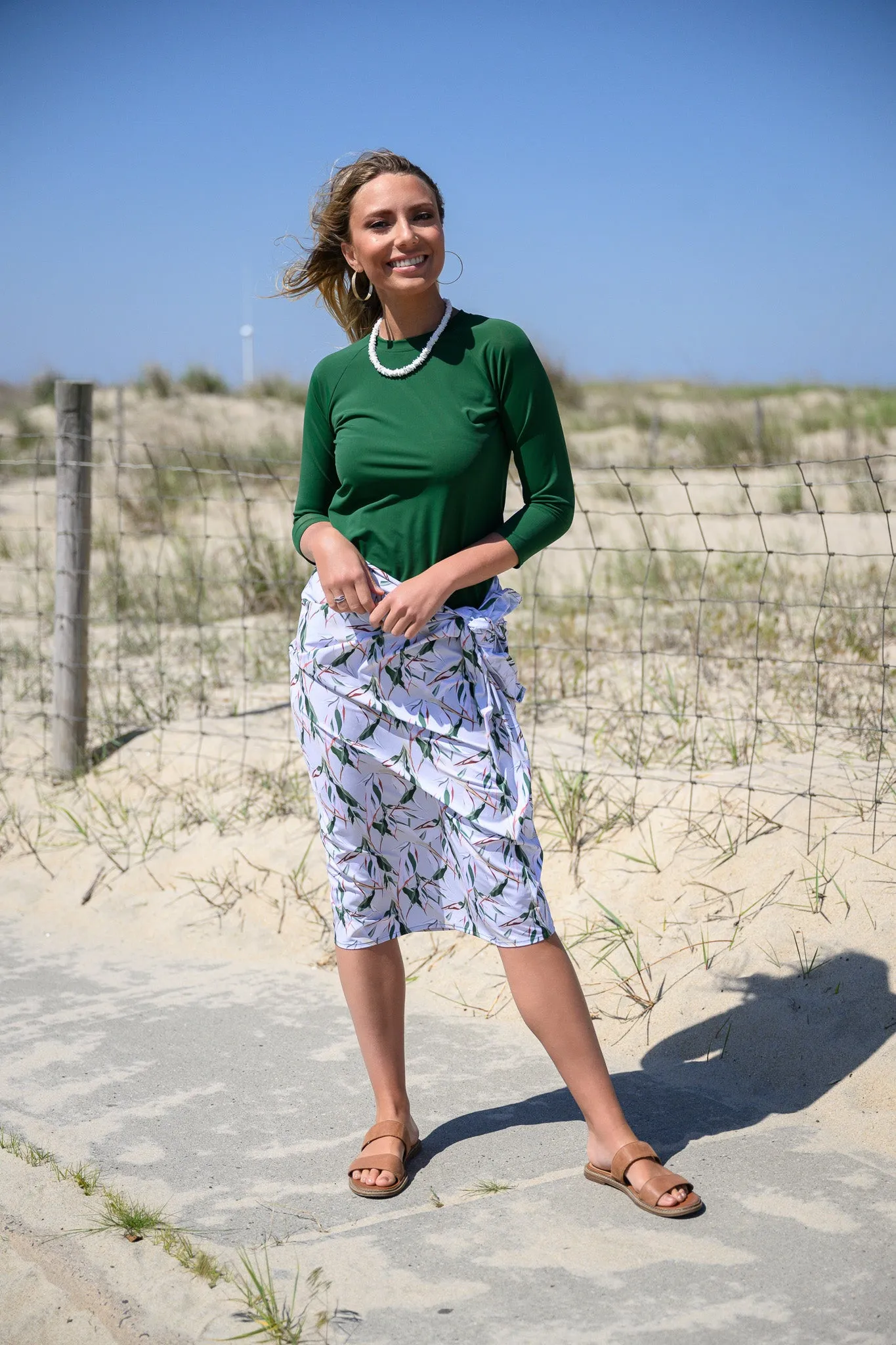 Green Leaves Non Stretch Maxi Wrap Swim Skirt