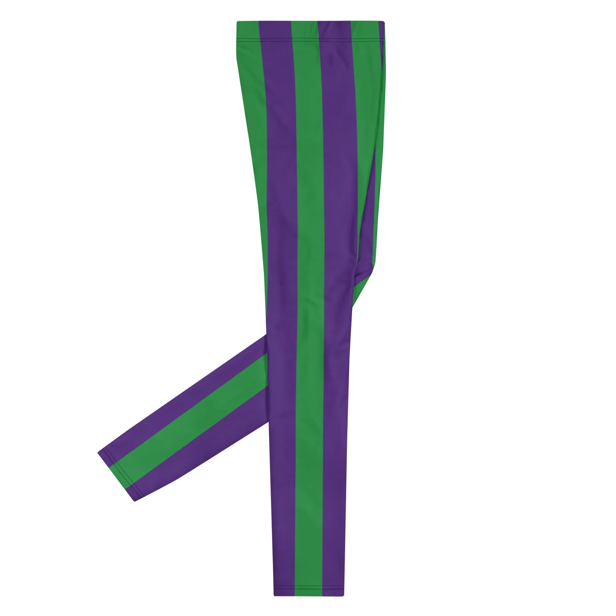 Green Purple Stripes Men's Leggings, Vertically Striped Meggings Running Tights-Made in USA/EU/MX
