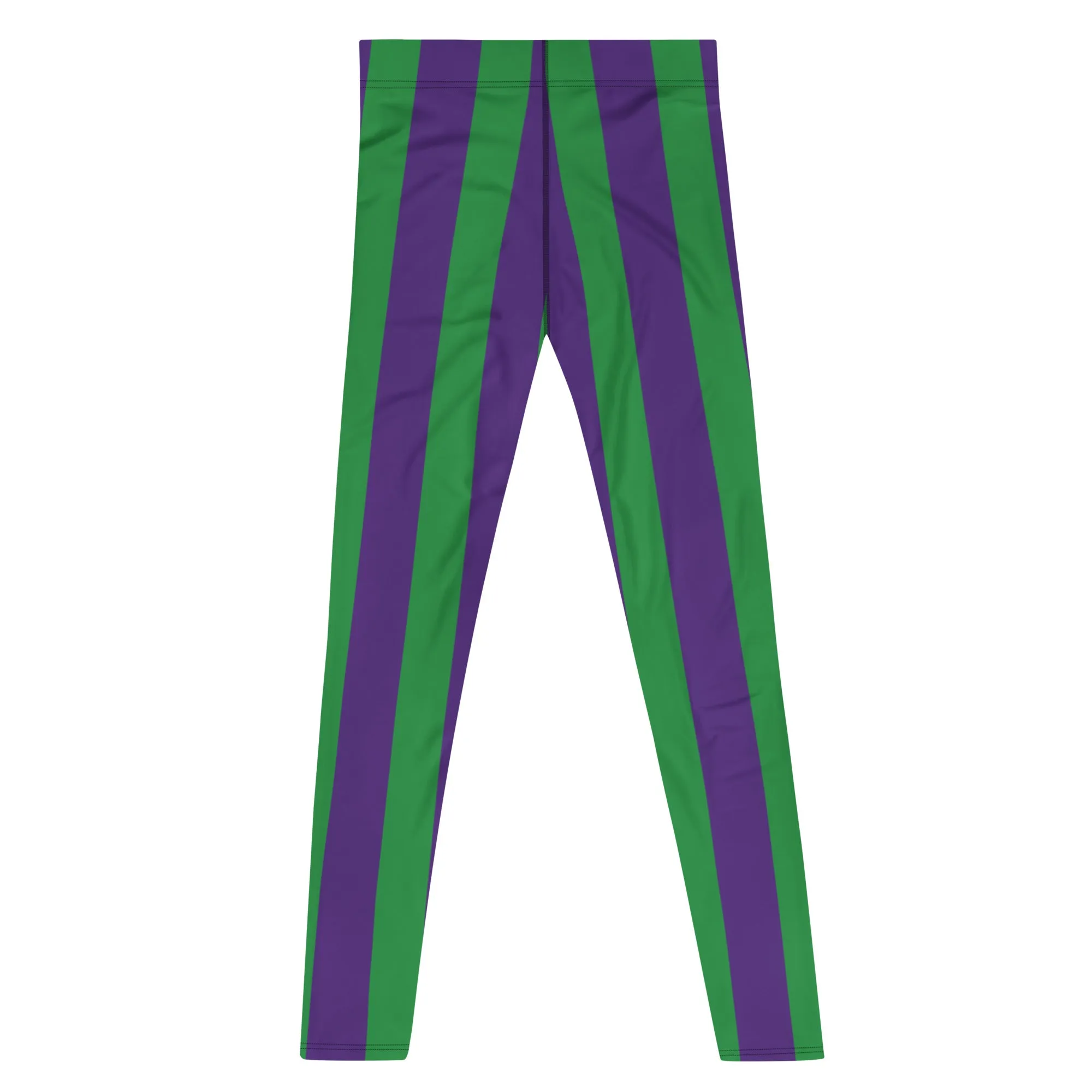 Green Purple Stripes Men's Leggings, Vertically Striped Meggings Running Tights-Made in USA/EU/MX