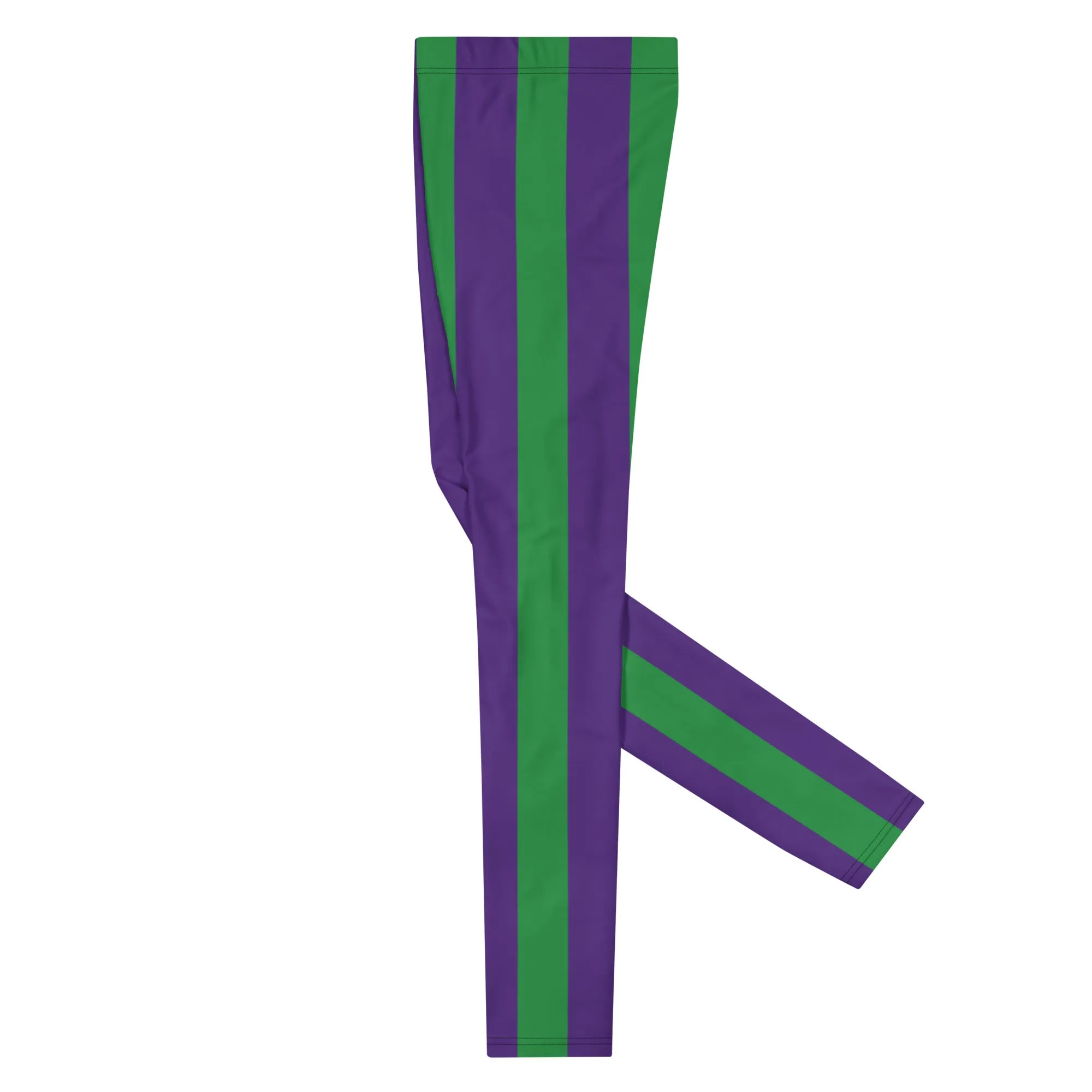 Green Purple Stripes Men's Leggings, Vertically Striped Meggings Running Tights-Made in USA/EU/MX