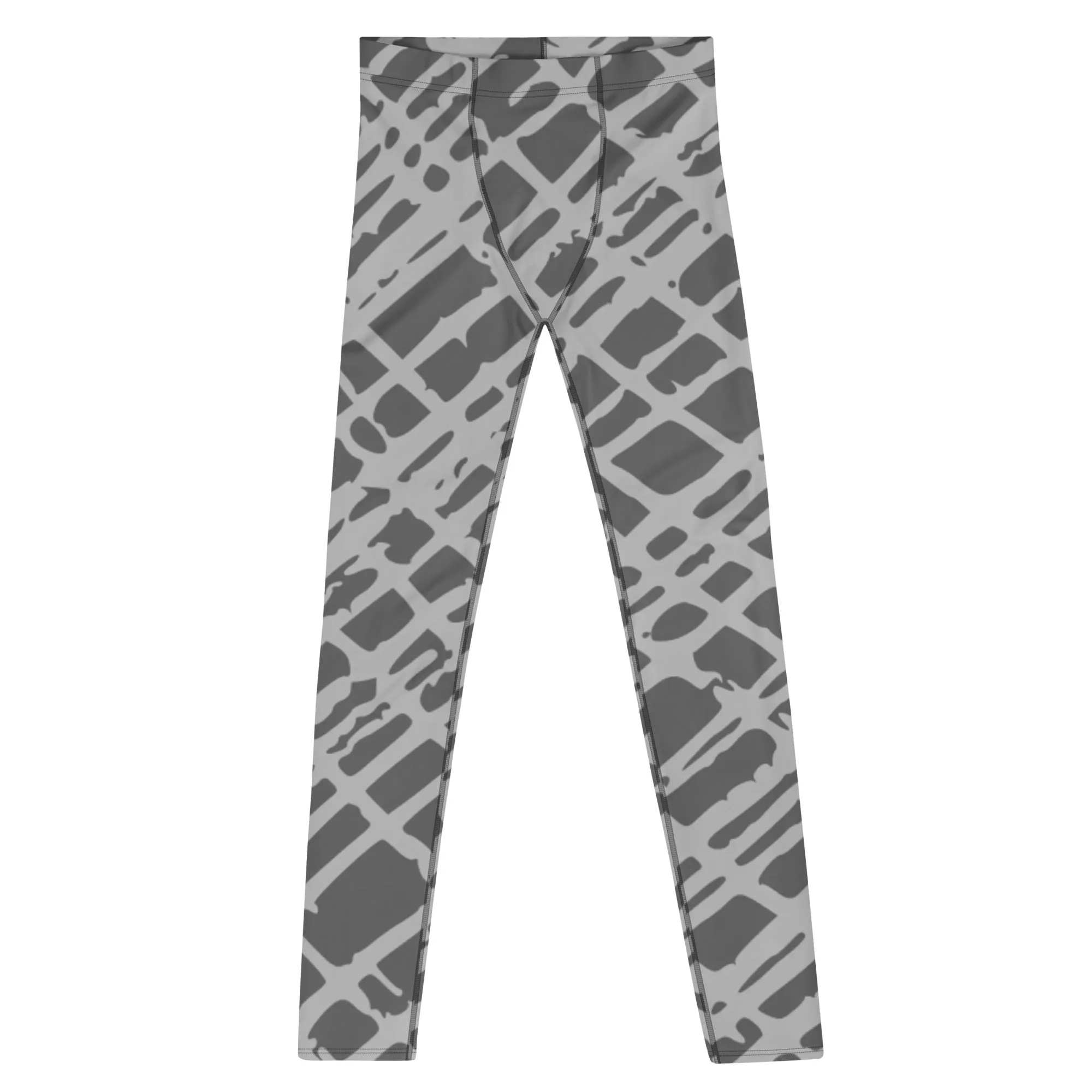 Grey Abstract Best Men's Leggings, Grey Meggings Running Tights For Men-Made in USA/EU/MX