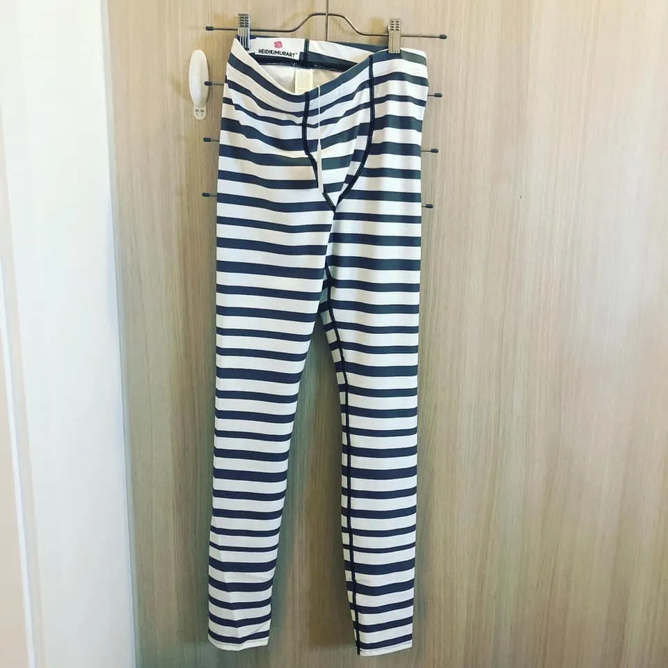 Grey Striped Men's Leggings, Best Modern Grey and White Stripes Print Circus Meggings-Made in USA/EU/MX/MX