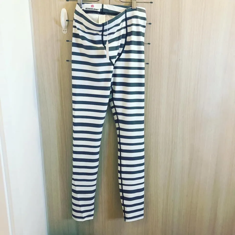 Grey Striped Men's Leggings, Best Modern Grey and White Stripes Print Circus Meggings-Made in USA/EU/MX/MX