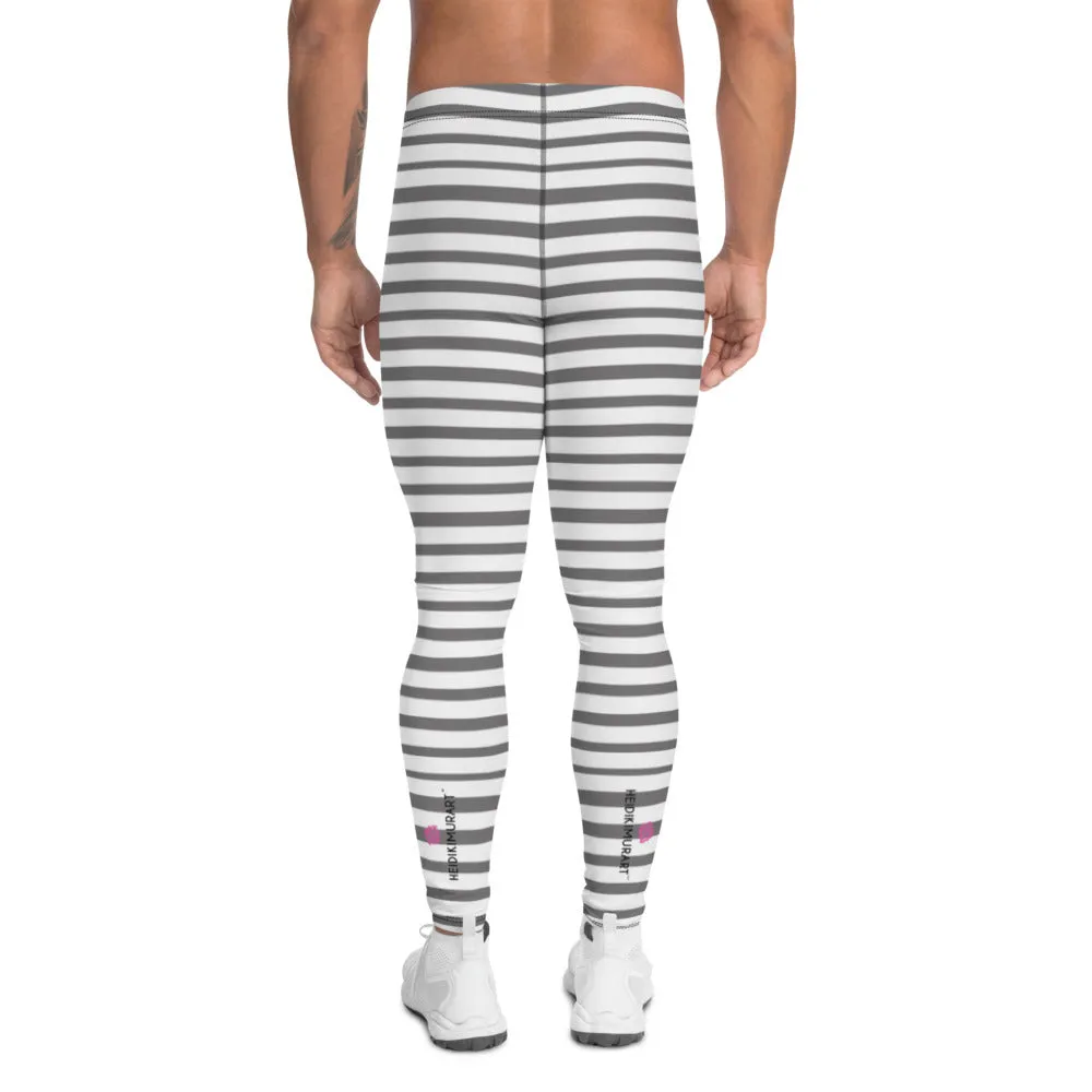 Grey Striped Men's Leggings, Best Modern Grey and White Stripes Print Circus Meggings-Made in USA/EU/MX/MX