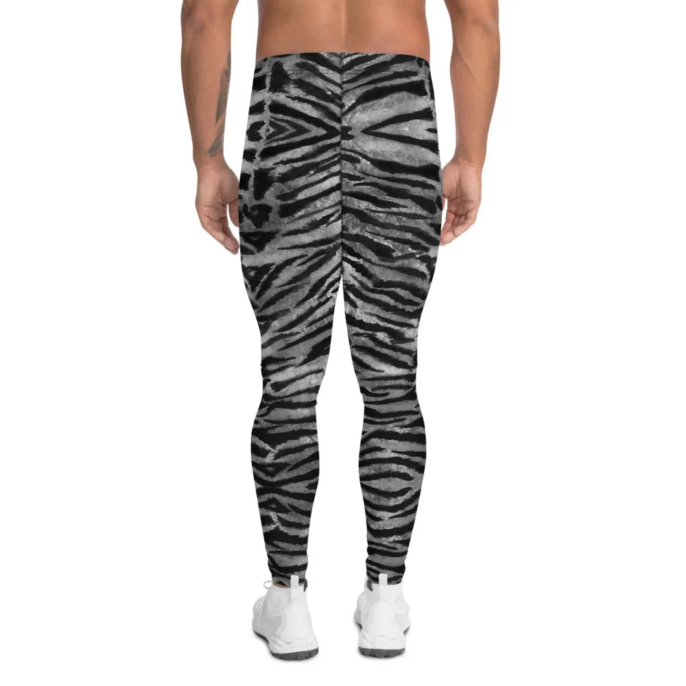 Grey Tiger Stripe Men's Leggings, Animal Print Meggings Compression Tights-Made in USA/EU