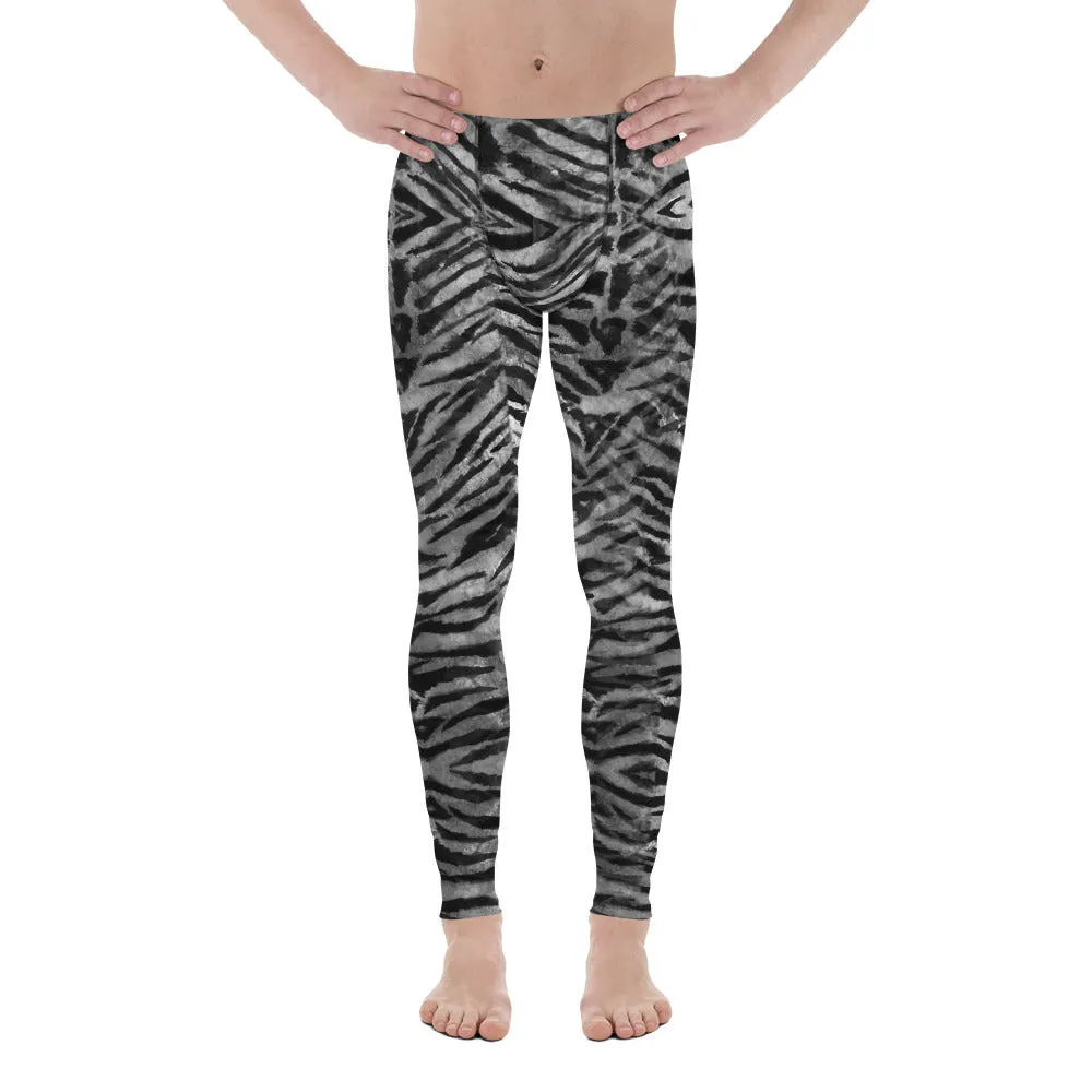 Grey Tiger Stripe Men's Leggings, Animal Print Meggings Compression Tights-Made in USA/EU